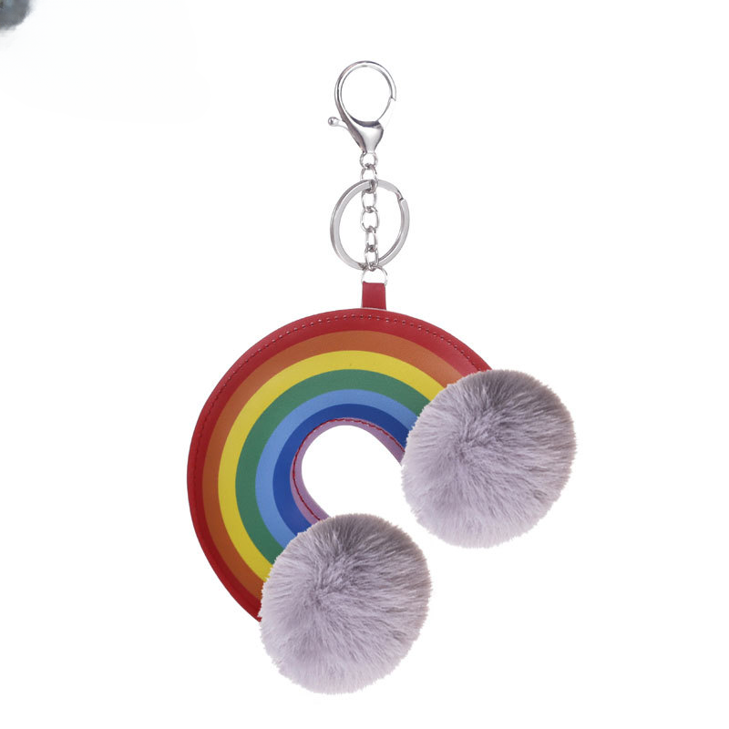 Wholesale Faux Rainbow Leather Fur Balls Keychains